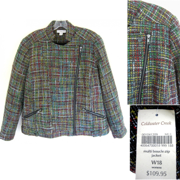 NWT Plaid zip jacket W 18 Multi Zipper trim Pockets Boucle Lined 1X Fall Plus - Picture 1 of 6